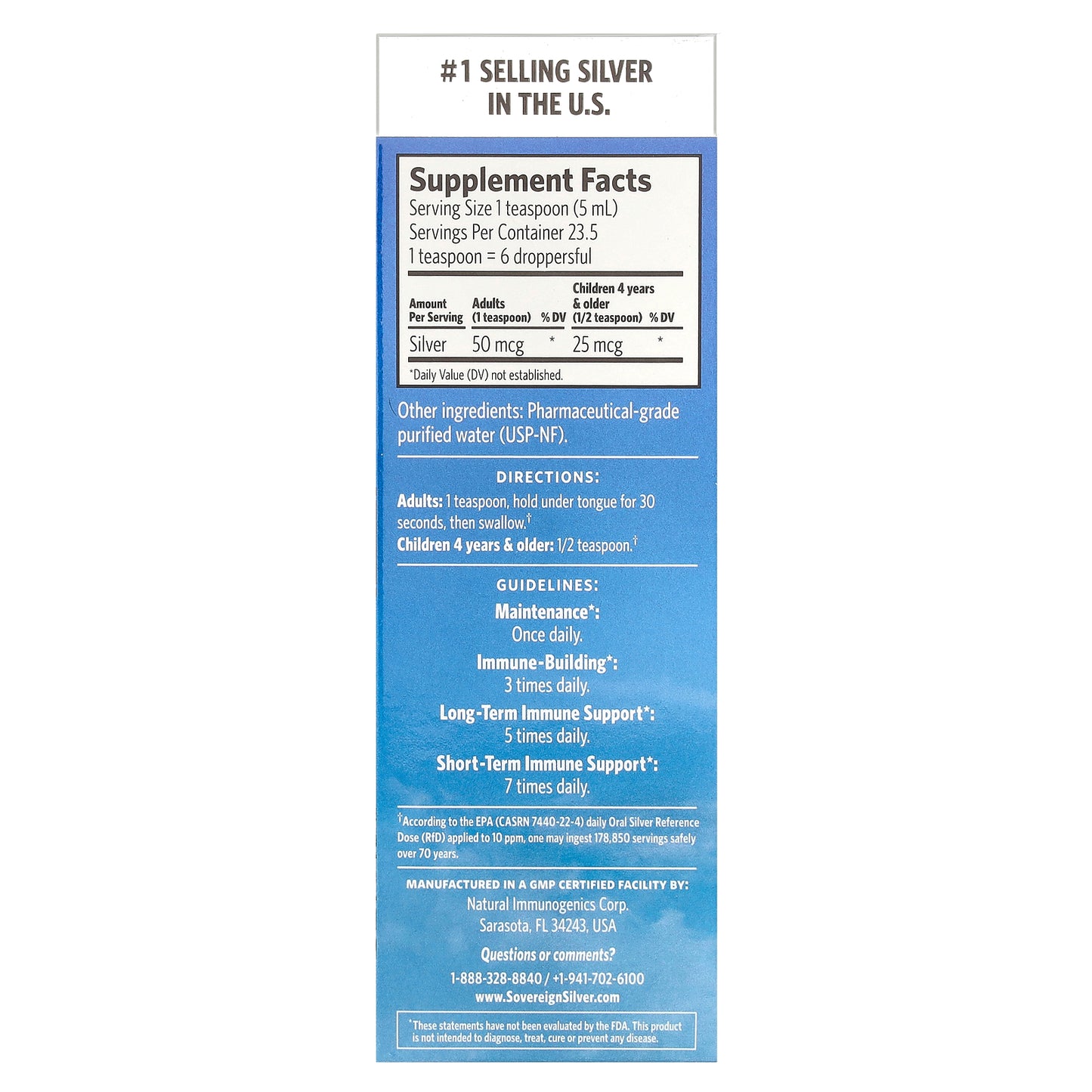 Sovereign Silver, Bio-Active Silver Hydrosol ™ Dropper-Top, Daily + Immune Support, 10 PPM, 4 fl oz (118 ml)