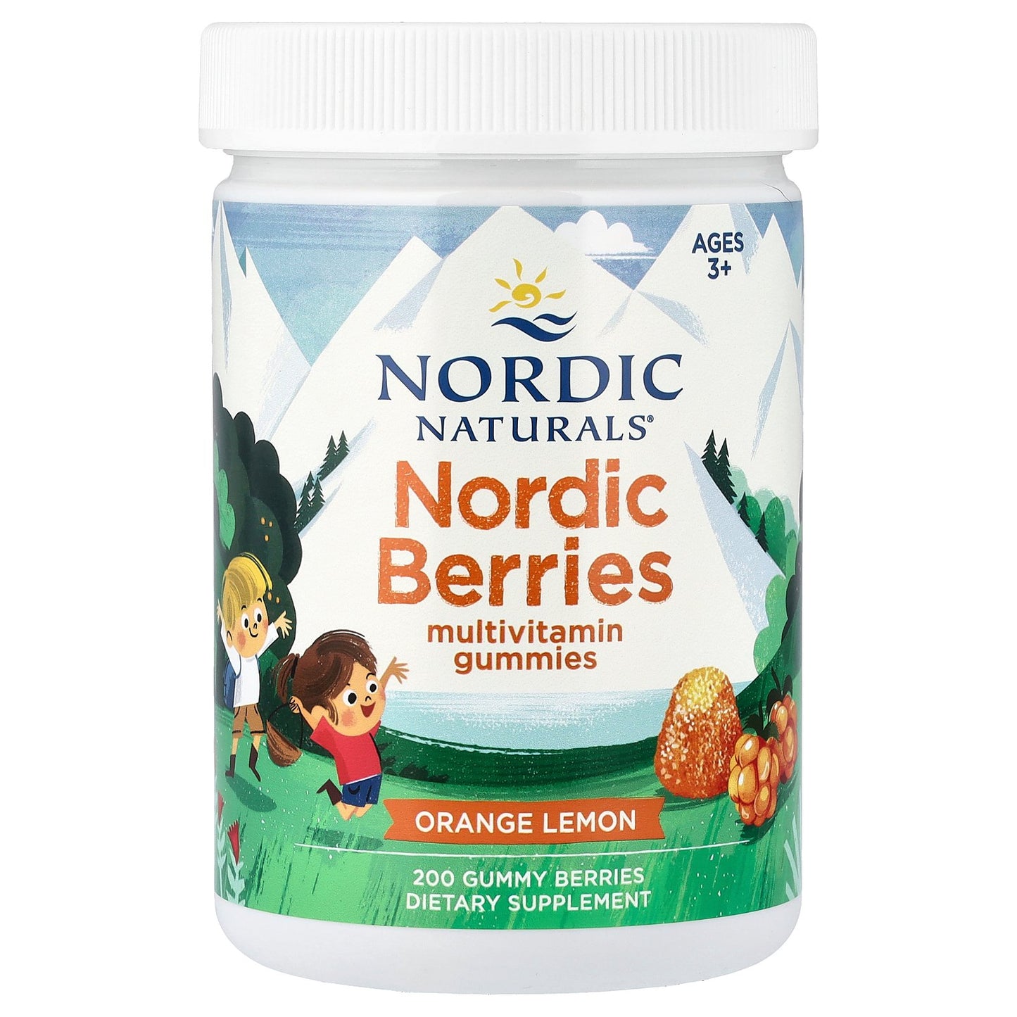 Nordic Naturals, Nordic Berries, Multivitamin Gummies, Ages 3+, Orange Lemon, 200 Gummy Berries