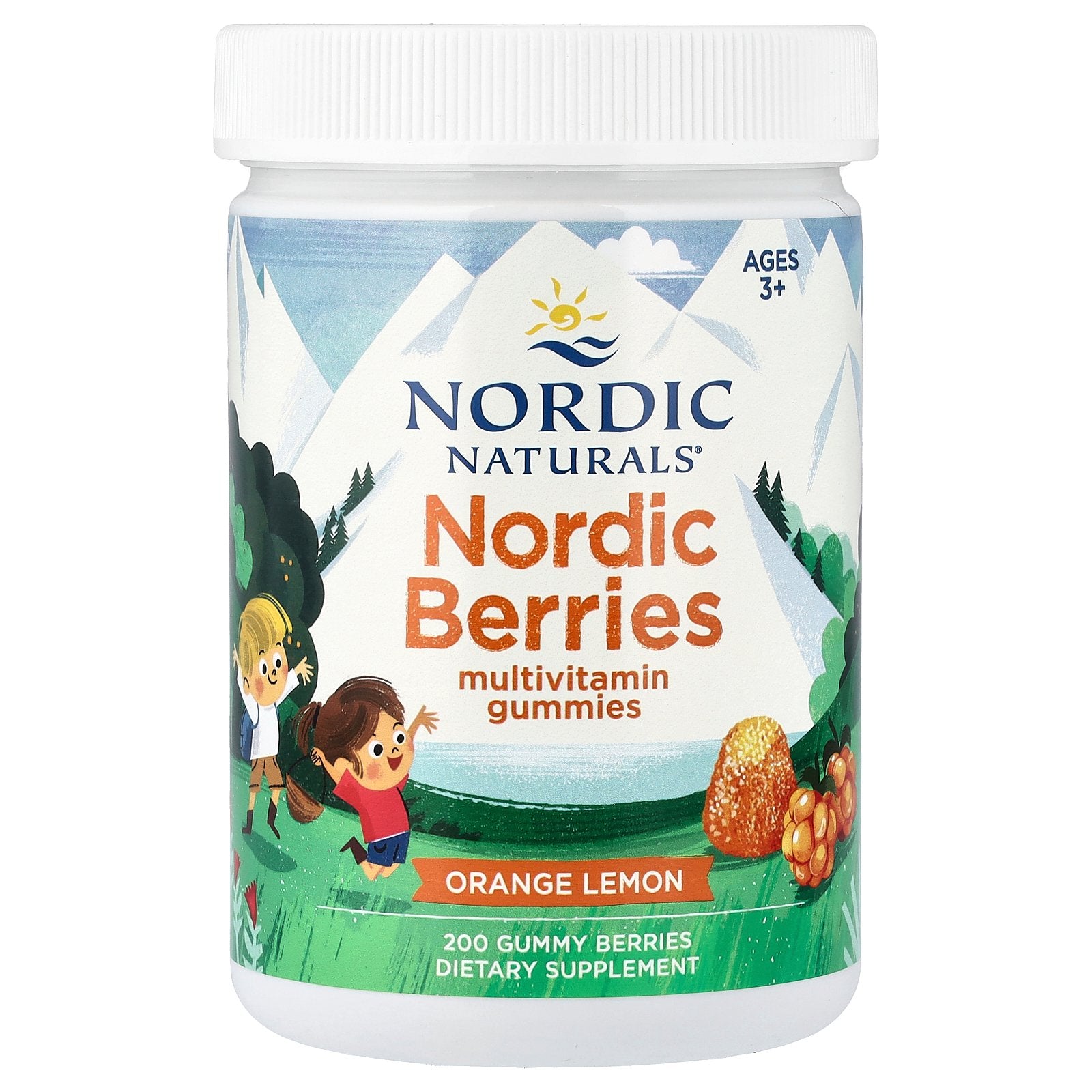 Nordic Naturals, Nordic Berries, Multivitamin Gummies, Ages 3+, Orange Lemon, 200 Gummy Berries