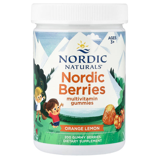 Nordic Naturals, Nordic Berries, Multivitamin Gummies, Ages 3+, Orange Lemon, 200 Gummy Berries