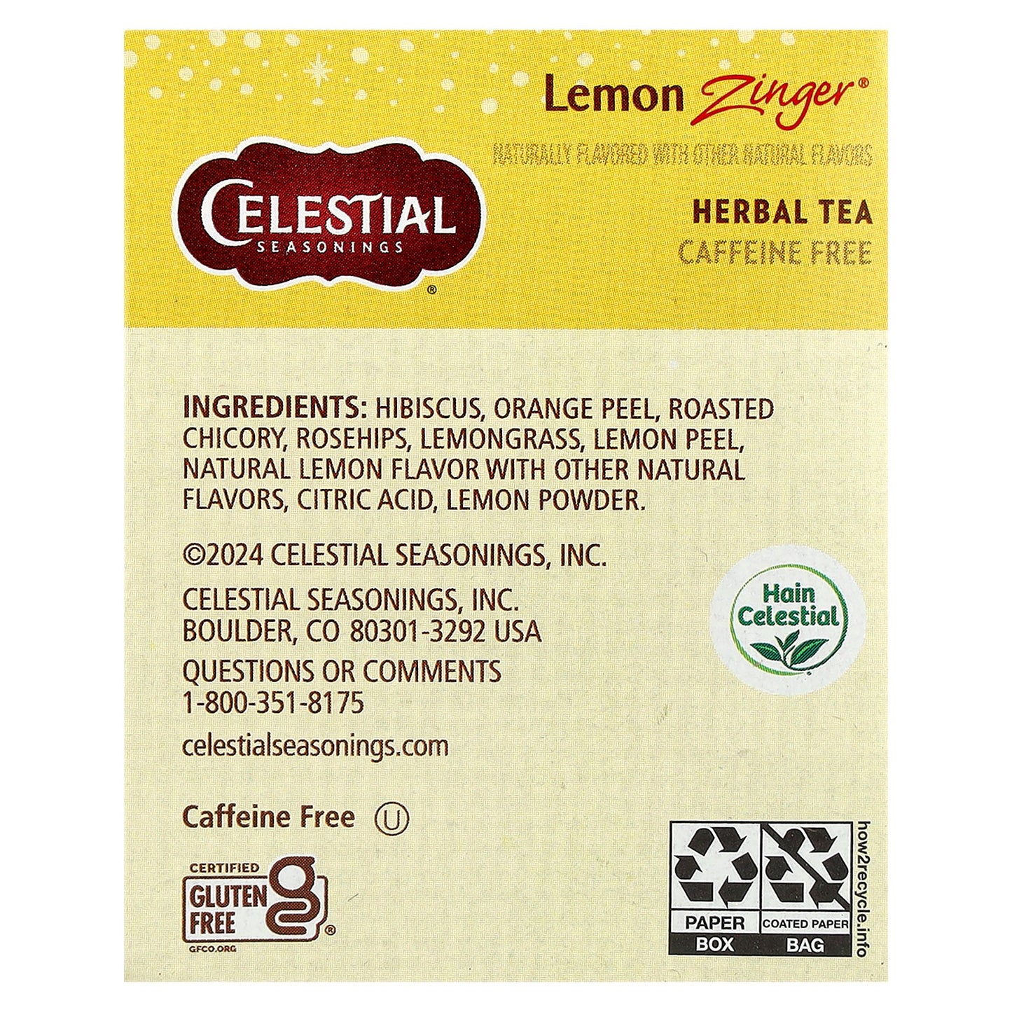 Celestial Seasonings, Herbal Tea, Lemon Zinger®, Caffeine Free, 20 Tea Bags, 1.7 oz (47 g)