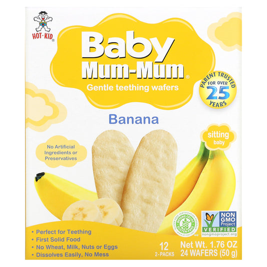 Hot Kid, Baby Mum-Mum, Gentle Teething Wafers, Banana, 12 Packs, 2 Wafers Each