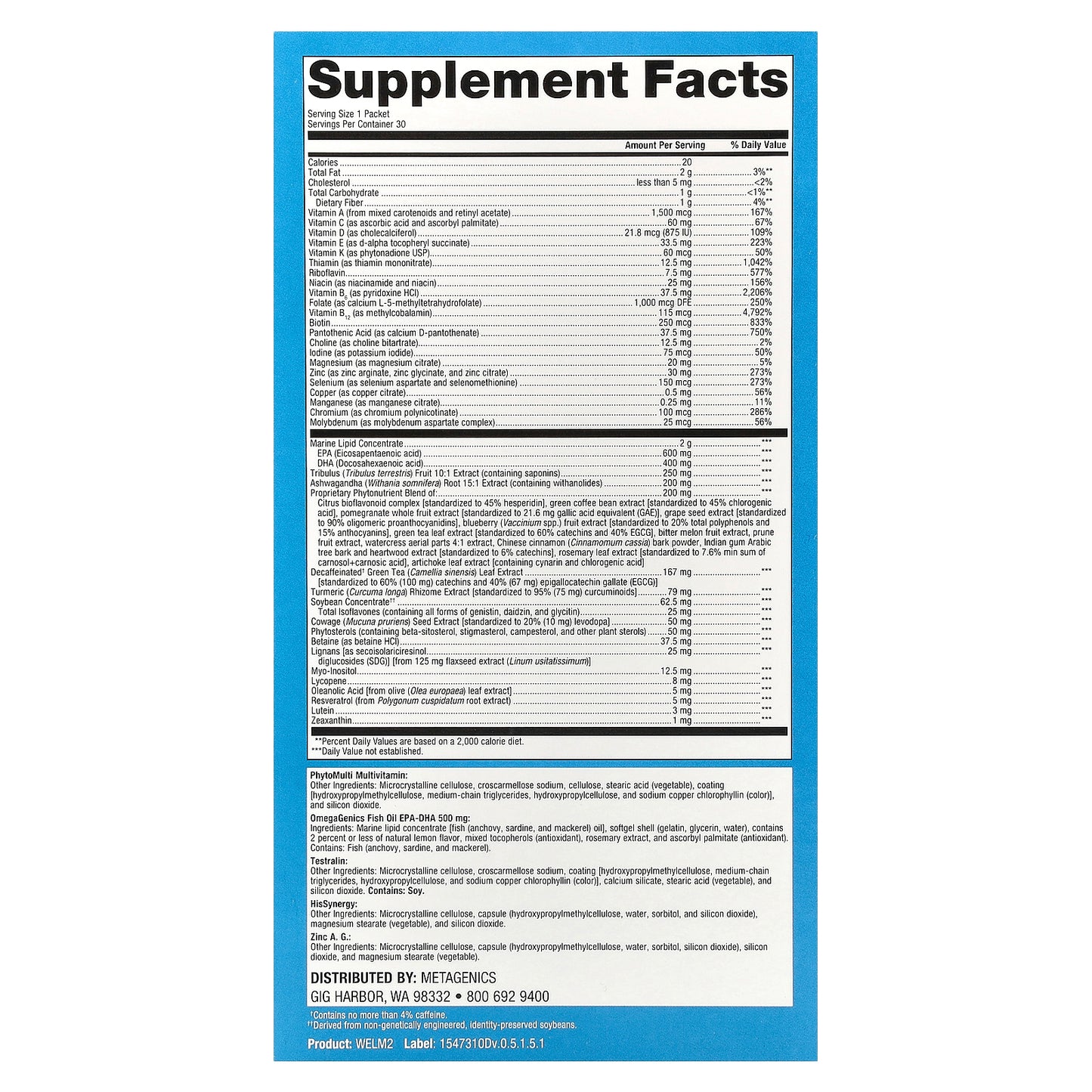 Metagenics, Wellness Essentials® Daily Packs Men's Vitality, 30 Packets