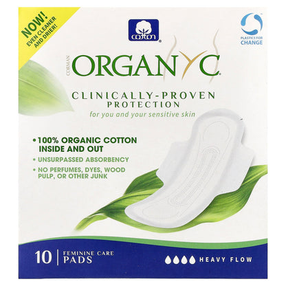 Organyc, Organic Cotton Pads, Heavy Flow, 10 Pads
