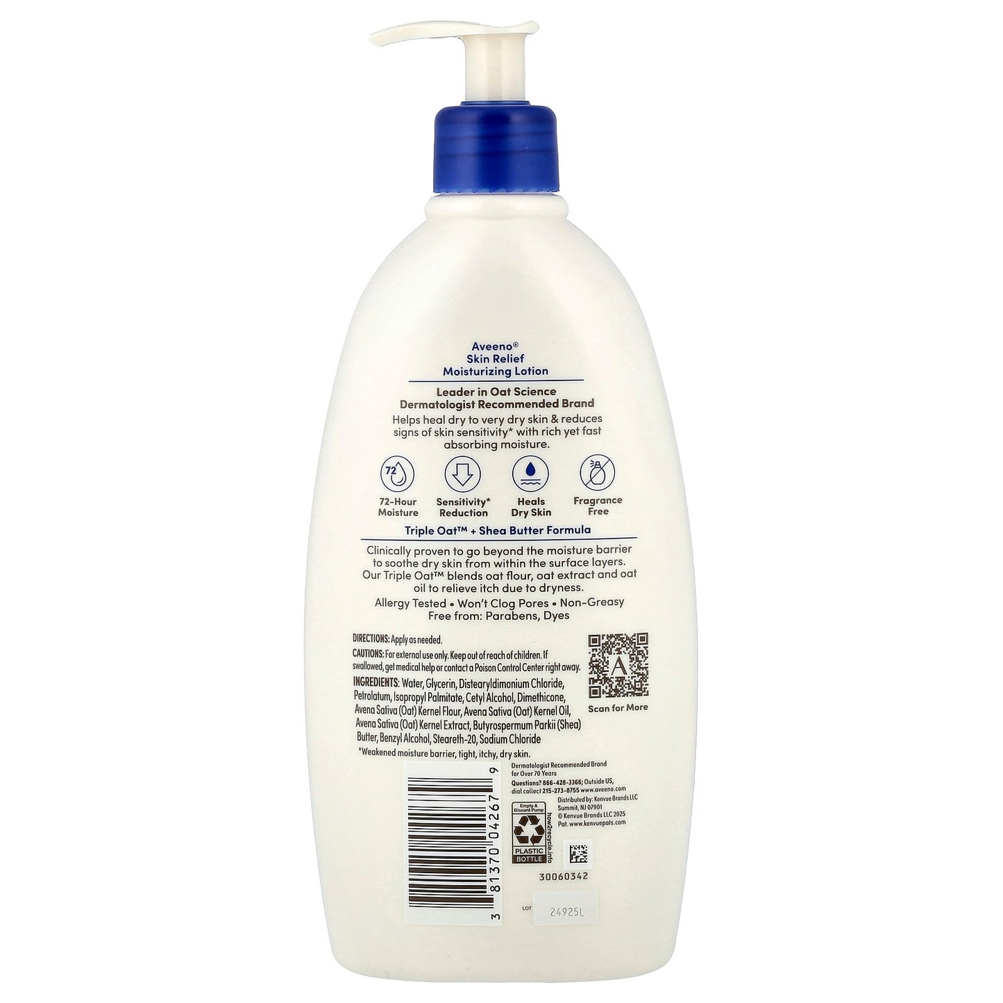 Aveeno, Skin Relief Moisturizing Lotion, For Dry to Very Dry, Sensitive Skin, Fragrance Free, 18 fl oz (532 ml)