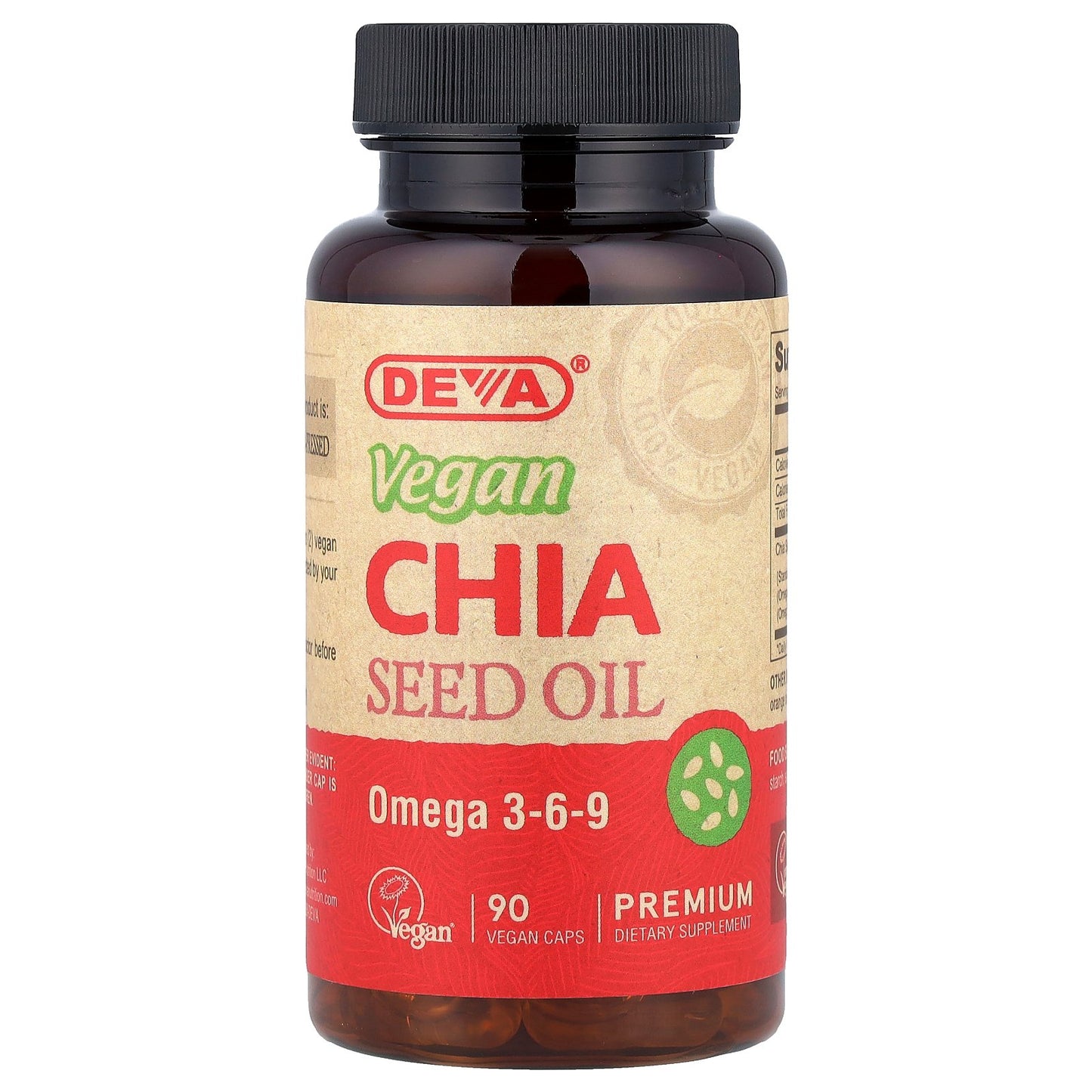 Deva, Premium Vegan Chia Seed Oil, 90 Vegan Caps (500 mg per Capsule)