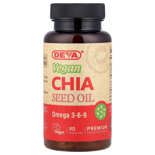 Deva, Premium Vegan Chia Seed Oil, 90 Vegan Caps (500 mg per Capsule)
