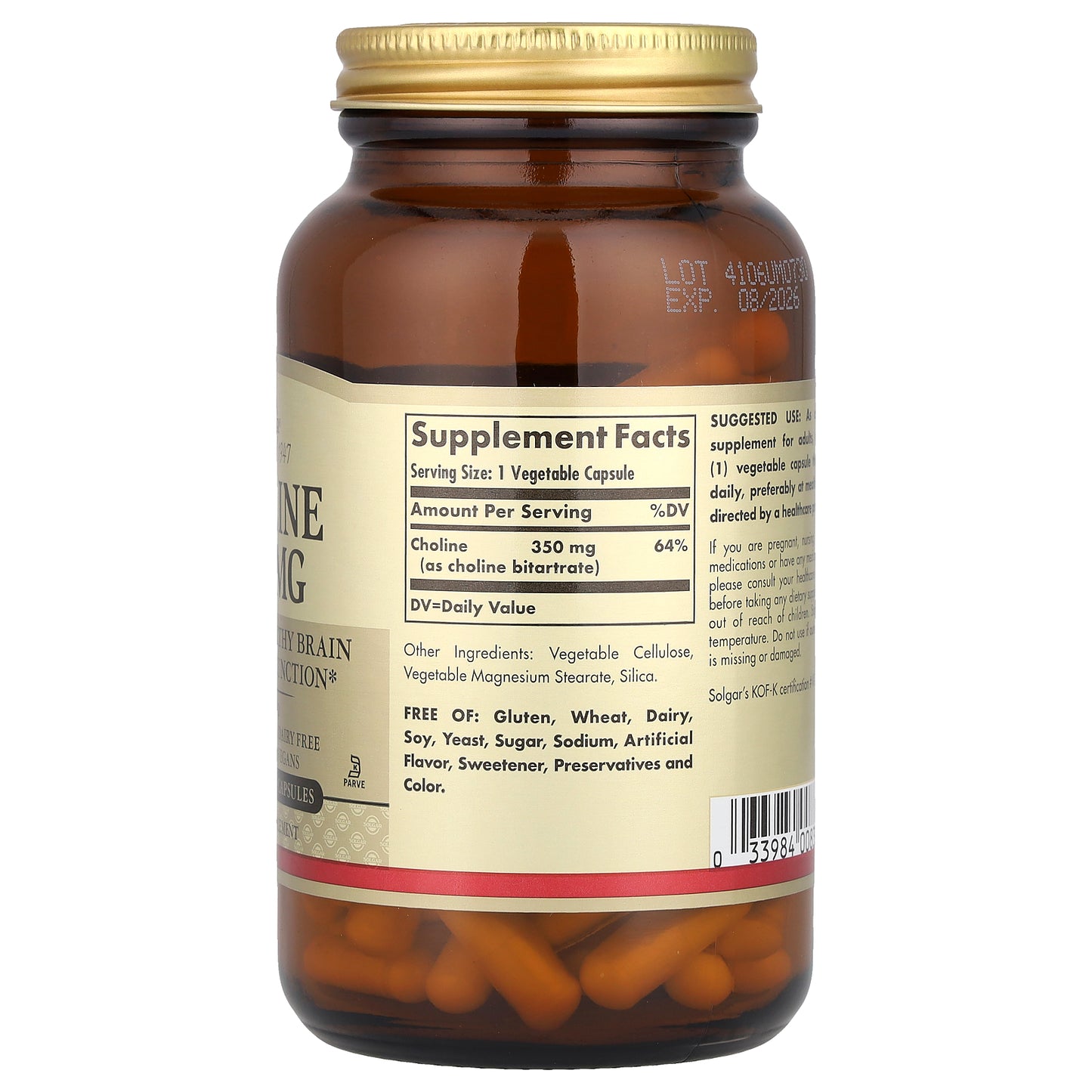 Solgar, Choline, 350 mg, 100 Vegetable Capsule