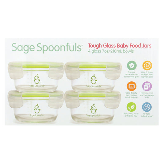 Sage Spoonfuls, Tough Glass Baby Food Jars, 4 Pack, 7 oz (210 ml) Each