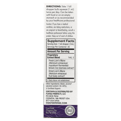 Host Defense, Mushrooms™, Lion's Mane Extract, 1 fl oz (30 ml)
