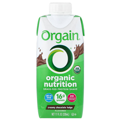 Orgain, Organic Nutrition, Grass-Fed Protein Shake, Creamy Chocolate Fudge, 4 Pack, 11 fl oz (330 ml) Each