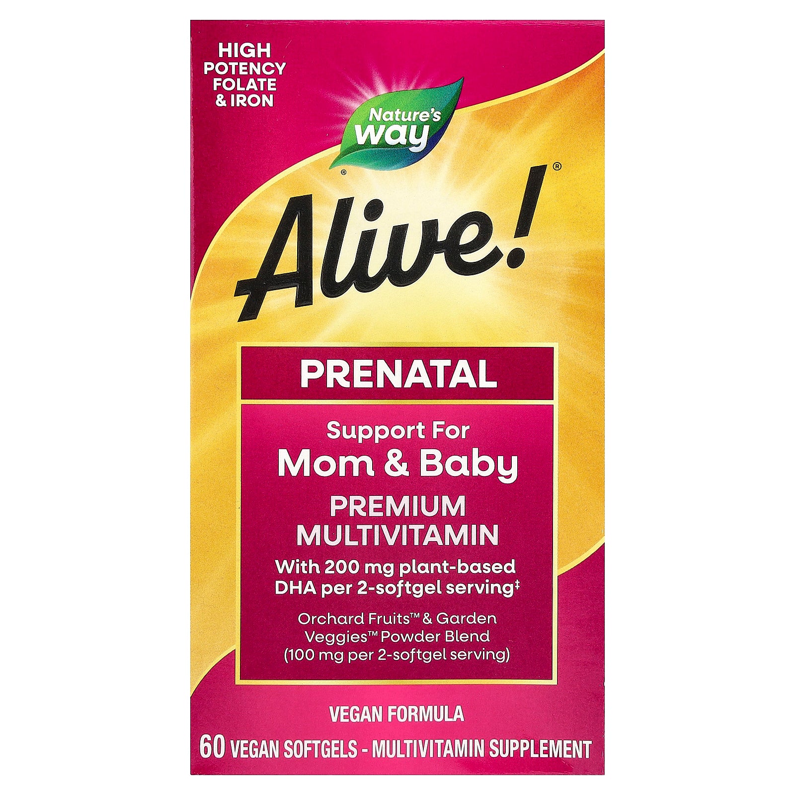 Nature's Way, Alive!® Prenatal Premium Multivitamin, Berry, 60 Vegan Softgels