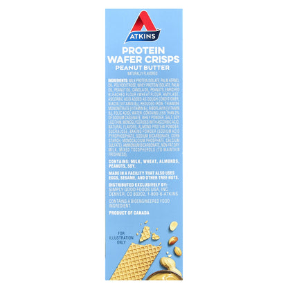 Atkins, Anytime Snacks, Protein Wafer Crisps, Peanut Butter, 5 Bars, 1.27 oz (36 g) Each