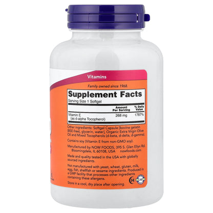 NOW Foods, E-400 with Mixed Tocopherols, 268 mg (400 IU), 250 Softgels