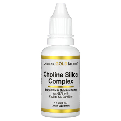 California Gold Nutrition, Choline Silica Complex, Bioavailable & Stabilized Silicon with Choline & L-Carnitine, 1 fl oz (30 ml)