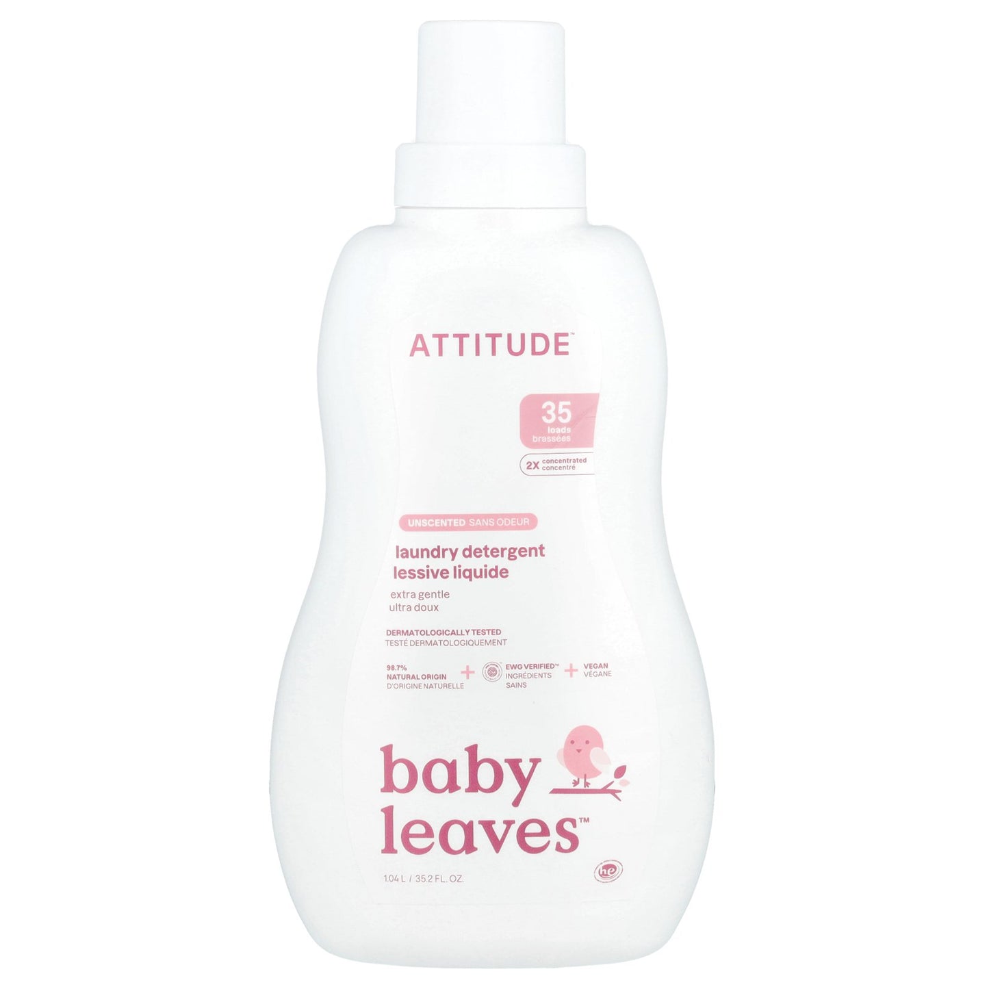 ATTITUDE, Baby Leaves™, Laundry Detergent, Extra Gentle, Unscented, 35.2 fl oz (1.04 L)
