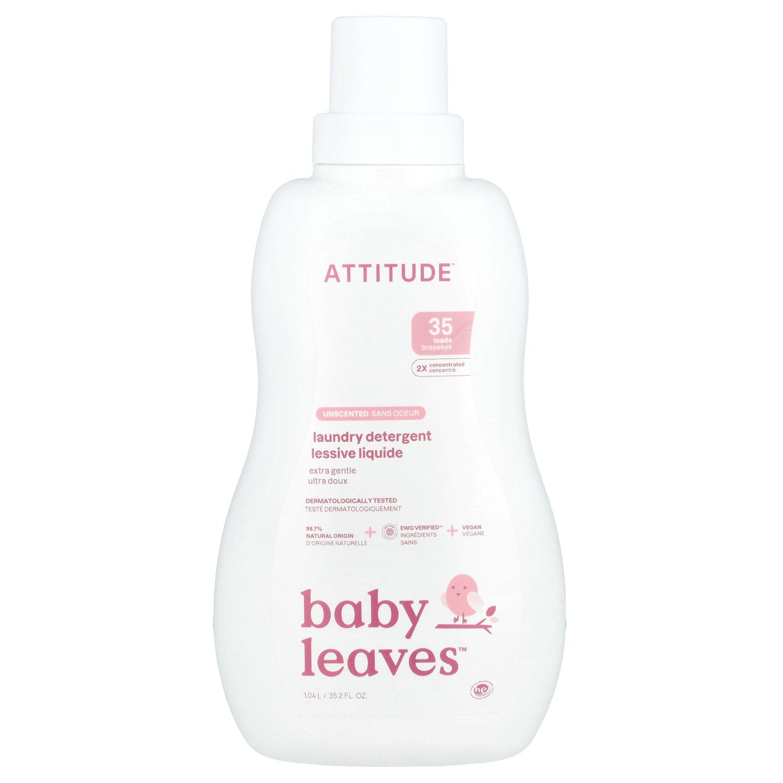 ATTITUDE, Baby Leaves™, Laundry Detergent, Extra Gentle, Unscented, 35.2 fl oz (1.04 L)