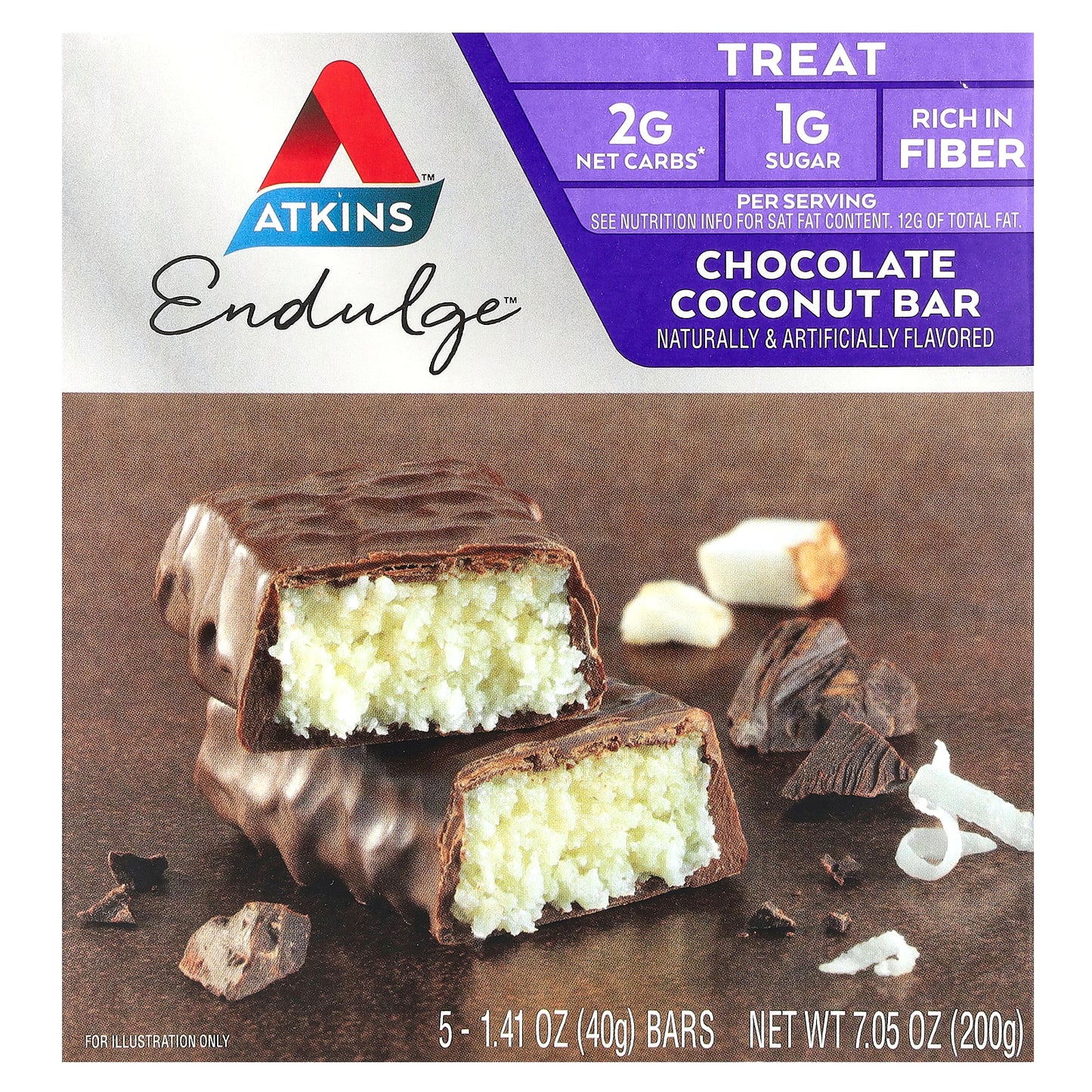 Atkins, Endulge™, Treat, Chocolate Coconut Bar, 5 Bars, 1.41 oz (40 g) Each