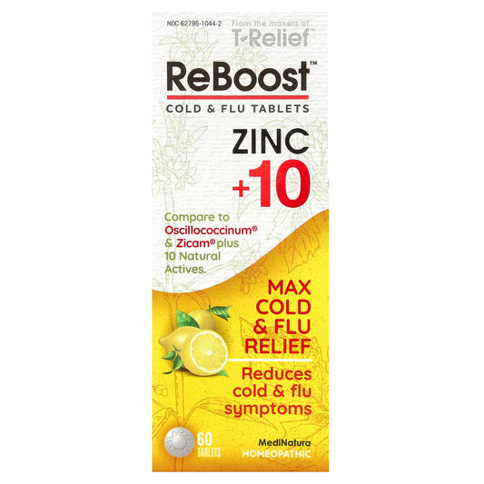 MediNatura, T-Relief™, ReBoost™, Zinc +10, Max Cold & Flu Relief, 60 Tablets