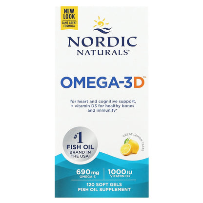 Nordic Naturals, Omega-3D, Lemon, 120 Soft Gels