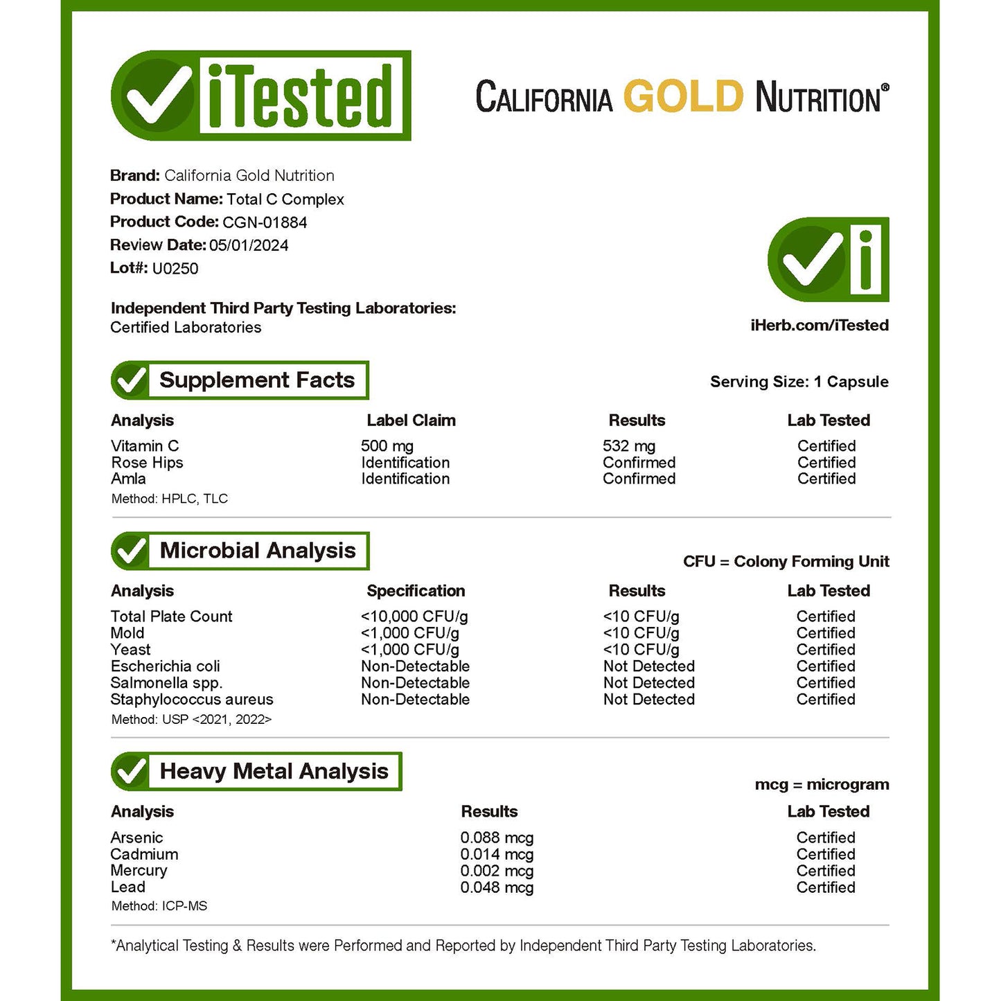 California Gold Nutrition, Total C Complex, 500 mg, 240 Veggie Capsules