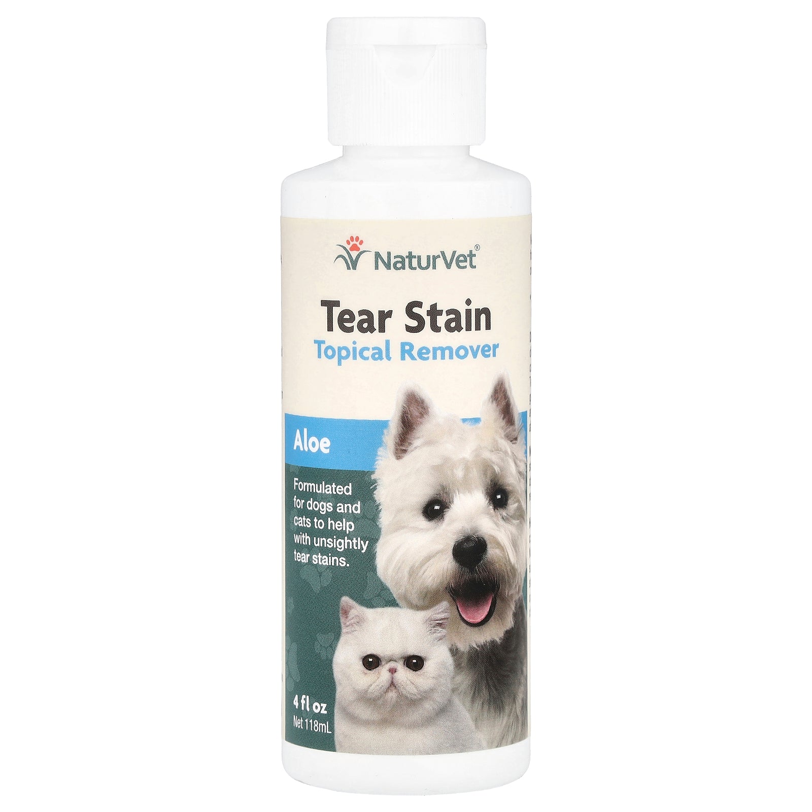 NaturVet, Tear Stain, Topical Remover, Aloe, For Dogs & Cats, 4 fl oz (118 ml)