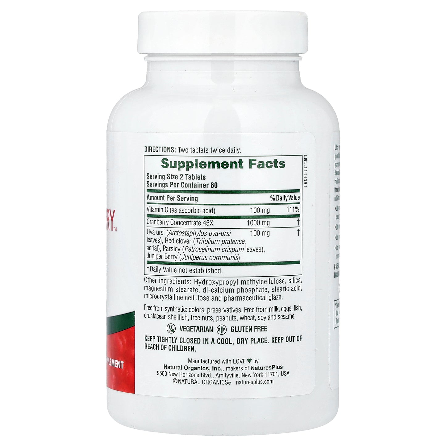 NaturesPlus, Ultra Cranberry™, Sustained Release  , 120 Tablets