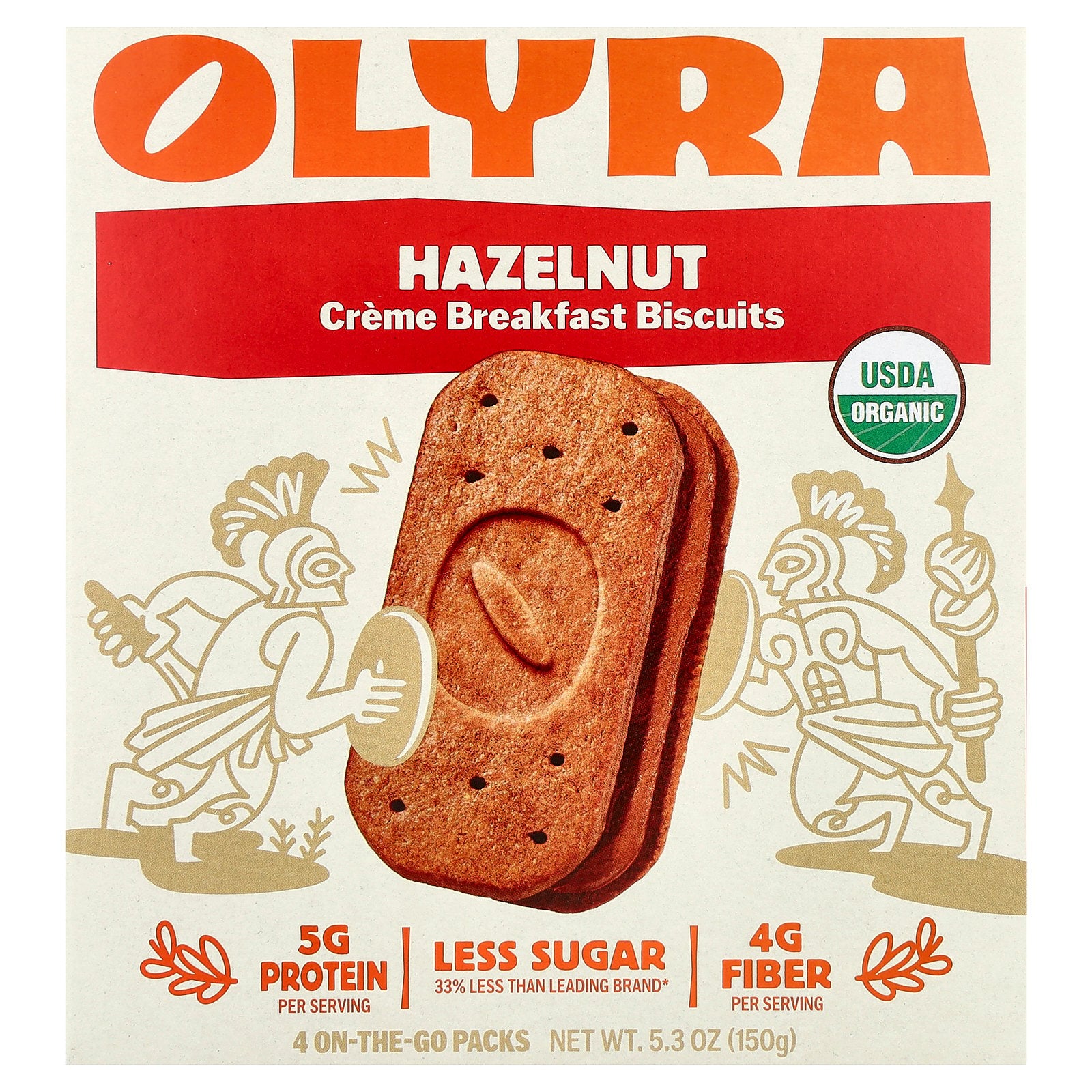 Olyra, Creme Breakfast Biscuits, Hazelnut, 4 On-The-Go Packs, 1.32 oz (37.5 g) Each