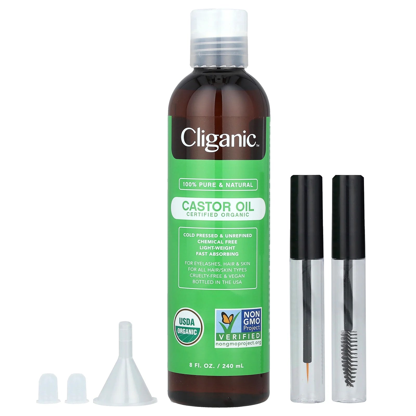 Cliganic, 100% Pure & Natural, Organic Castor Oil, 8 fl oz (240 ml)