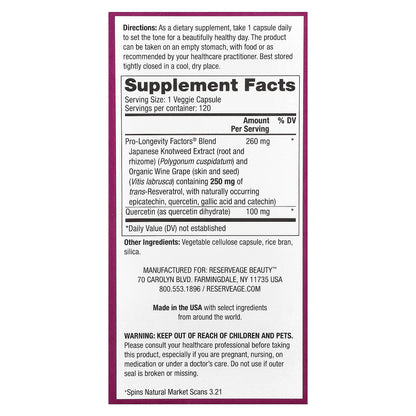 Reserveage Beauty, Resveratrol, 250 mg, 120 Veggie Capsules