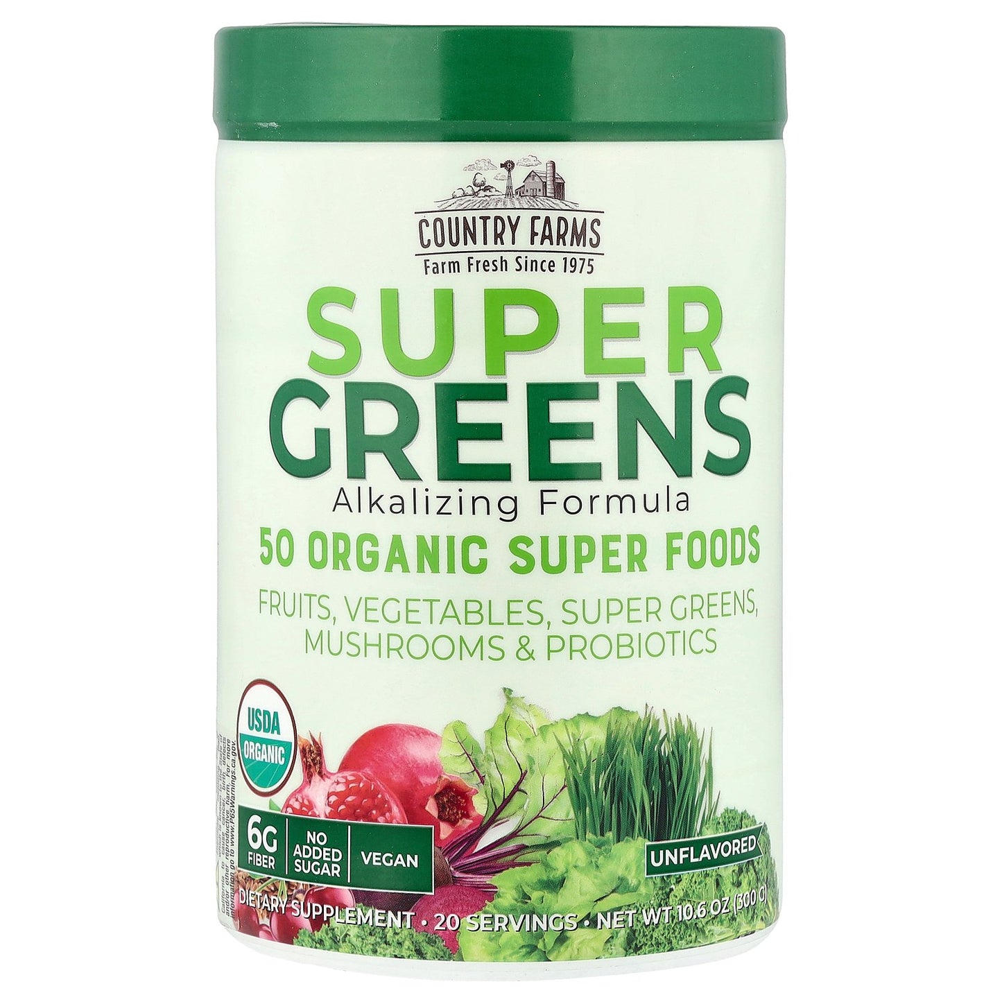 Country Farms, Super Greens, Alkalizing Formula, Unflavored, 10.6 oz (300 g)