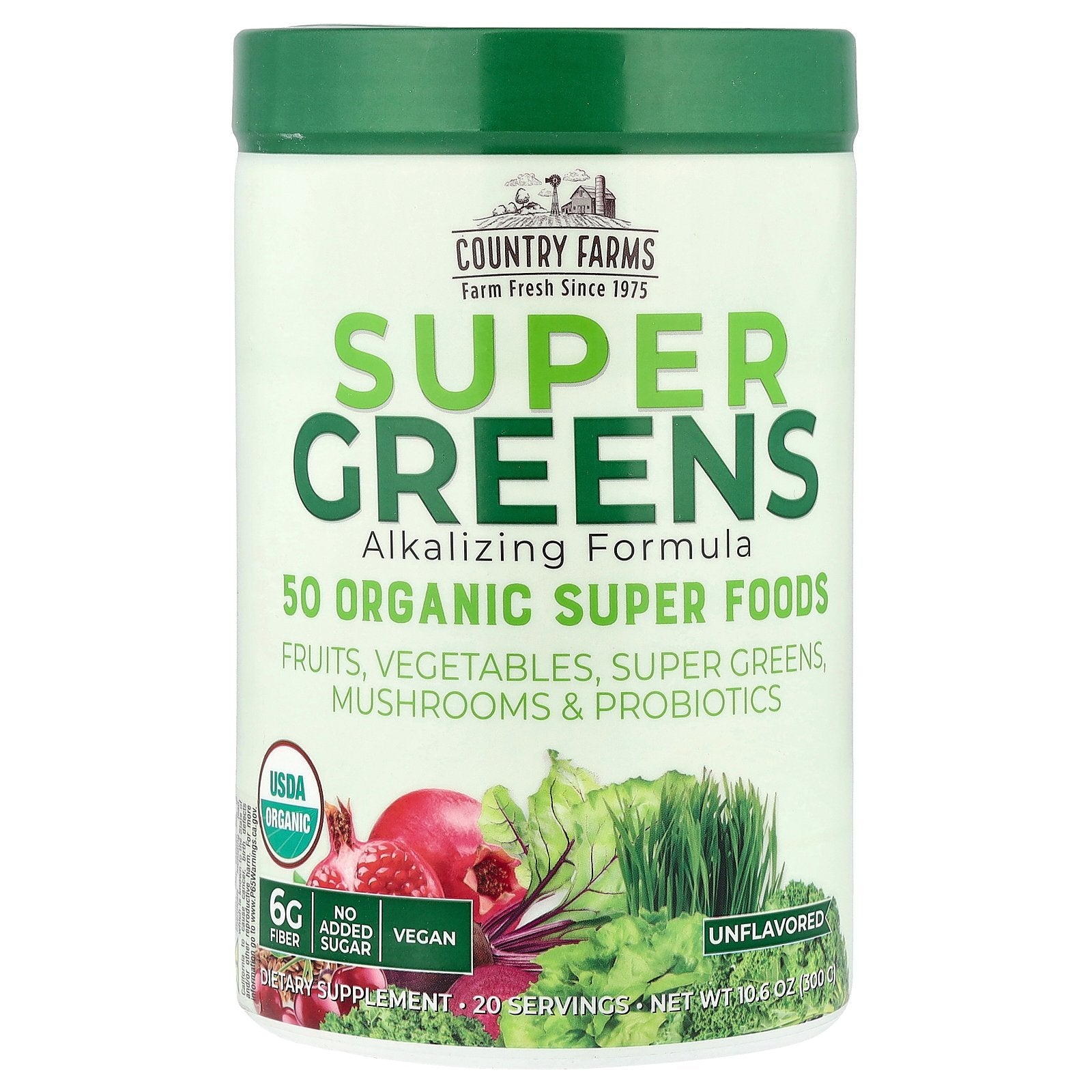 Country Farms, Super Greens, Alkalizing Formula, Unflavored, 10.6 oz (300 g)