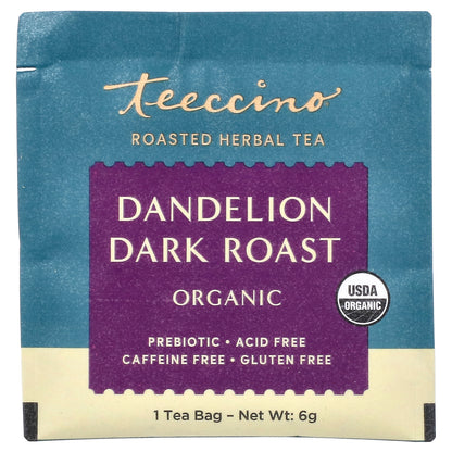 Teeccino, Organic Roasted Herbal Tea, Dandelion, Dark Roast, Caffeine Free, 10 Tea Bags, 2.12 oz (60 g)