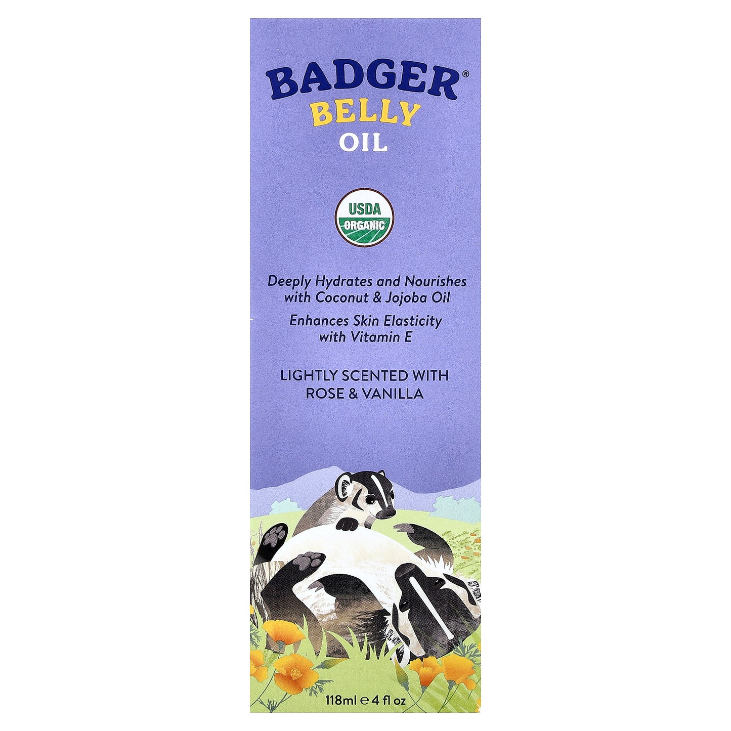 Badger, Belly Oil, Rose & Vanilla, 4 fl oz (118 ml)