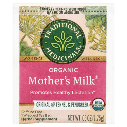 Traditional Medicinals, Organic Mother's Milk®, Original with Fennel & Fenugreek, Caffeine Free, 32 Wrapped Tea Bags, 1.98 oz (56 g)