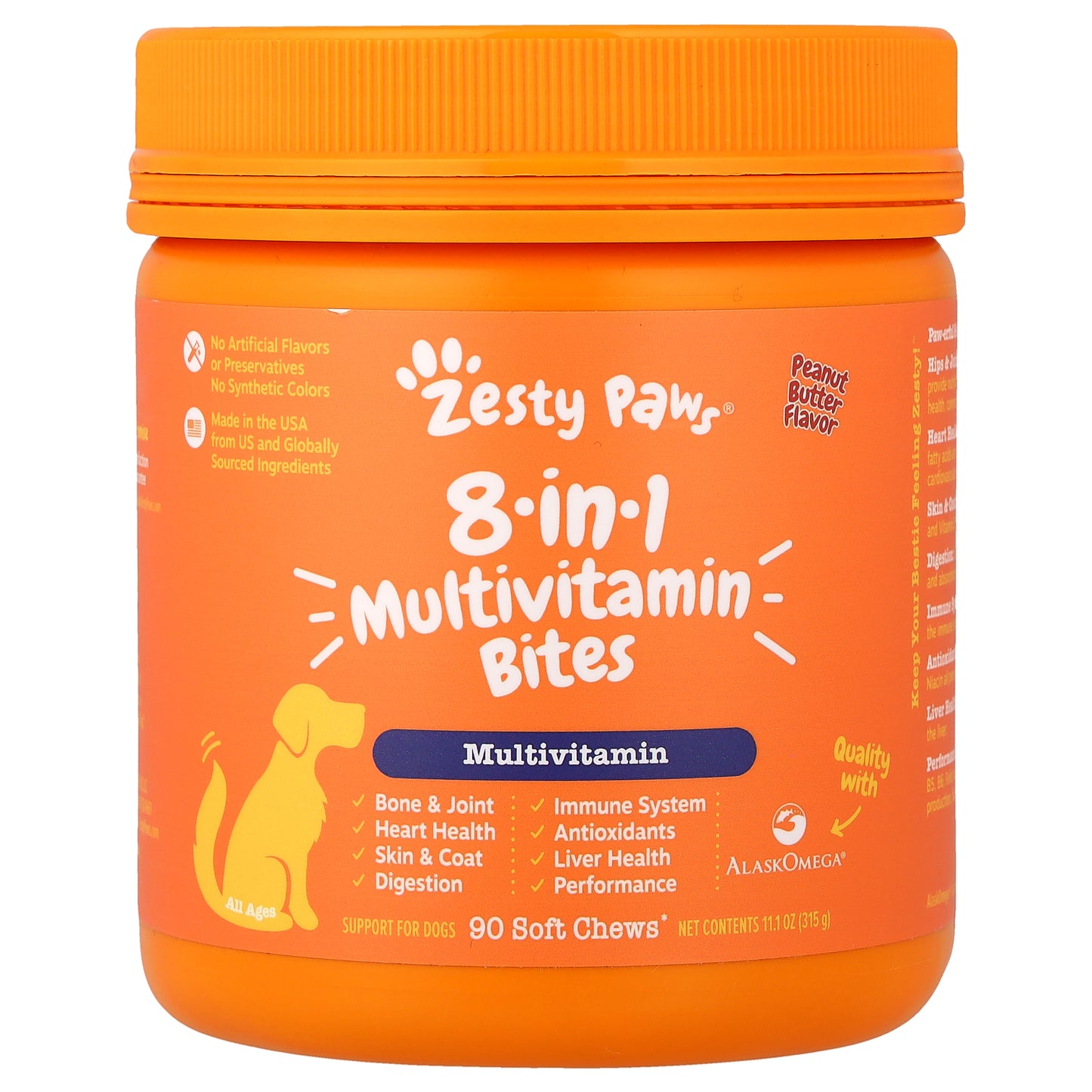 Zesty Paws, 8-in-1 Multivitamin Bites, For Dogs, All Ages, Peanut Butter, 90 Soft Chews, 11.1 oz (315 g)