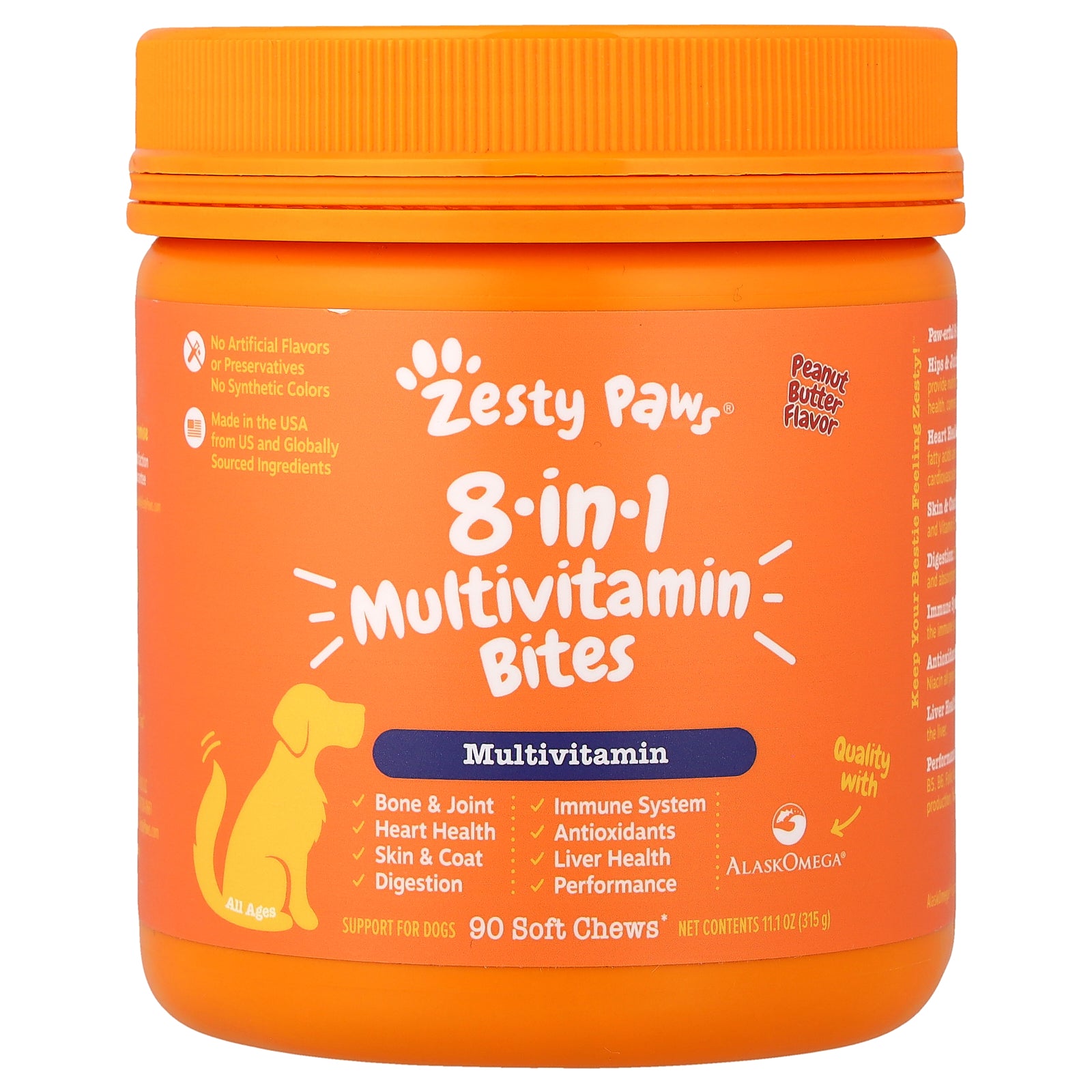Zesty Paws, 8-in-1 Multivitamin Bites, For Dogs, All Ages, Peanut Butter, 90 Soft Chews, 11.1 oz (315 g)