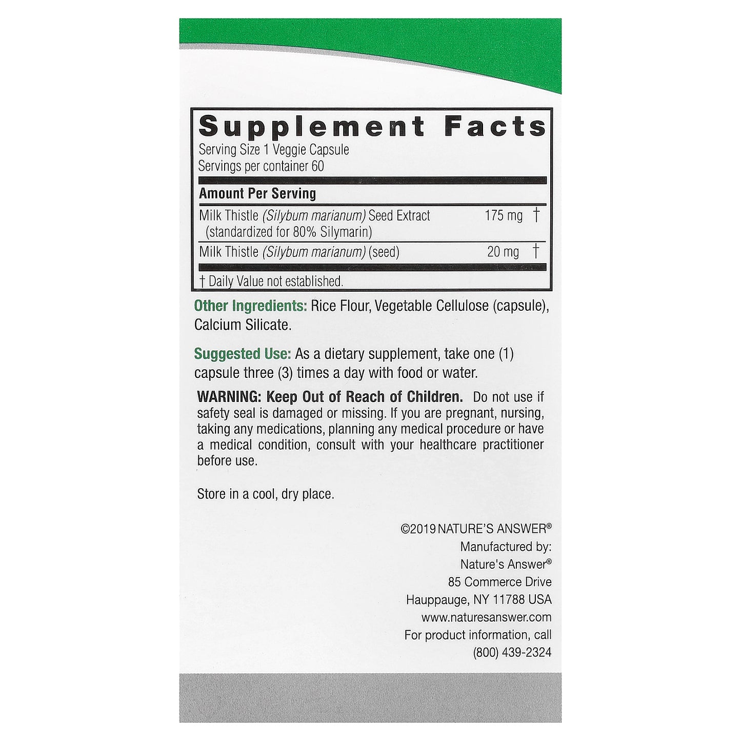 Nature's Answer, Milk Thistle, 60 Vegetarian Capsules