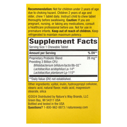 Nature's Way, Primadophilus®, Kids Probiotic Chewables, Ages 2+, Cherry , 3 Billion CFU, 60 Chewable Tablets
