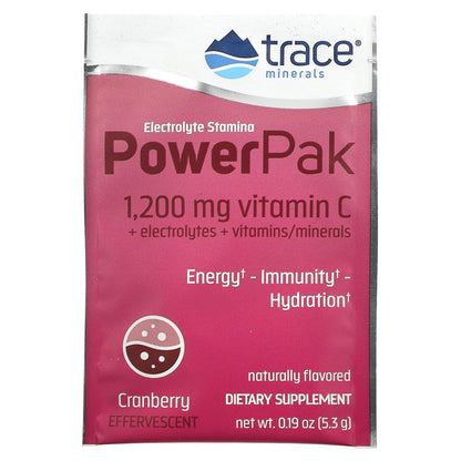 Trace, Electrolyte Stamina PowerPak, Cranberry, 30 Packets, 0.19 oz (5.3 g) Each