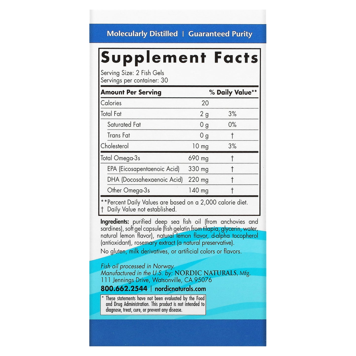 Nordic Naturals, Omega-3, Lemon, 690 mg, 60 Fish Gelatin Soft Gels (345 mg per Gel)