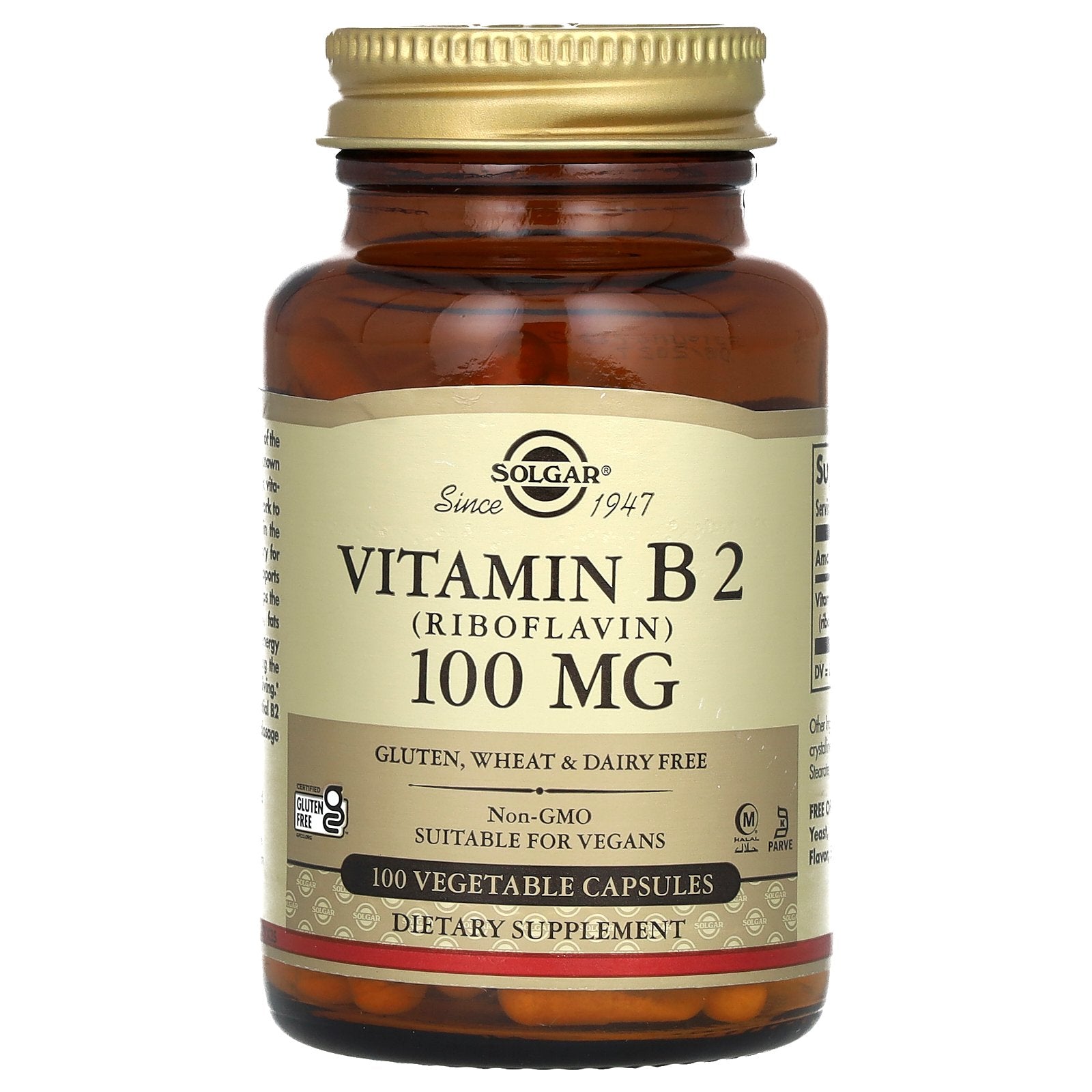 Solgar, Vitamin B2 (Riboflavin), 100 mg, 100 Vegetable Capsules