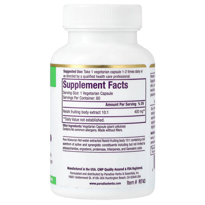 Paradise Herbs, Reishi Extract, 60 Vegetarian Capsules (400 mg per Capsule)