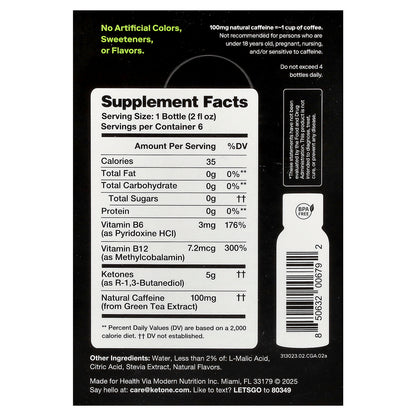 Ketone-IQ, Energy Shot, Green Apple, 6 Bottles, 2 fl oz (59 ml) Each