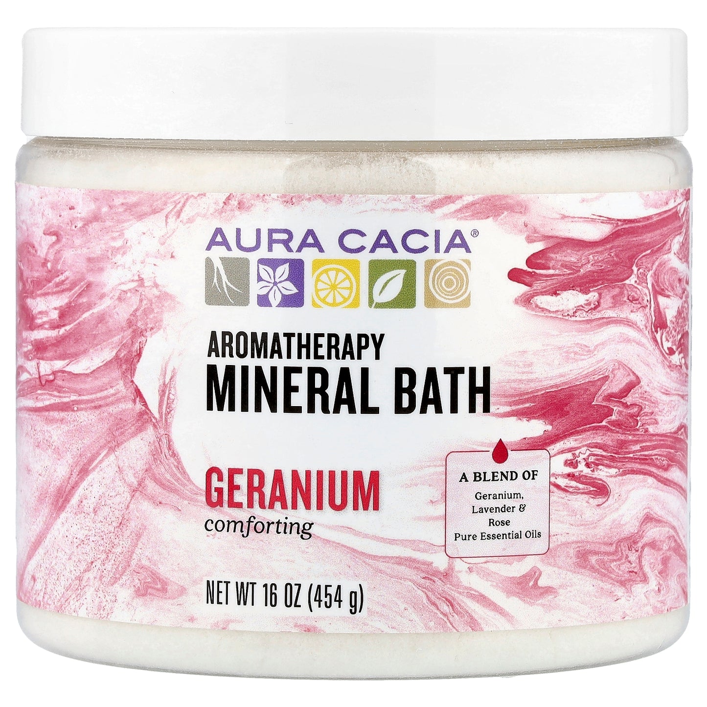 Aura Cacia, Aromatherapy Mineral Bath, Comforting Geranium, 16 oz (454 g)