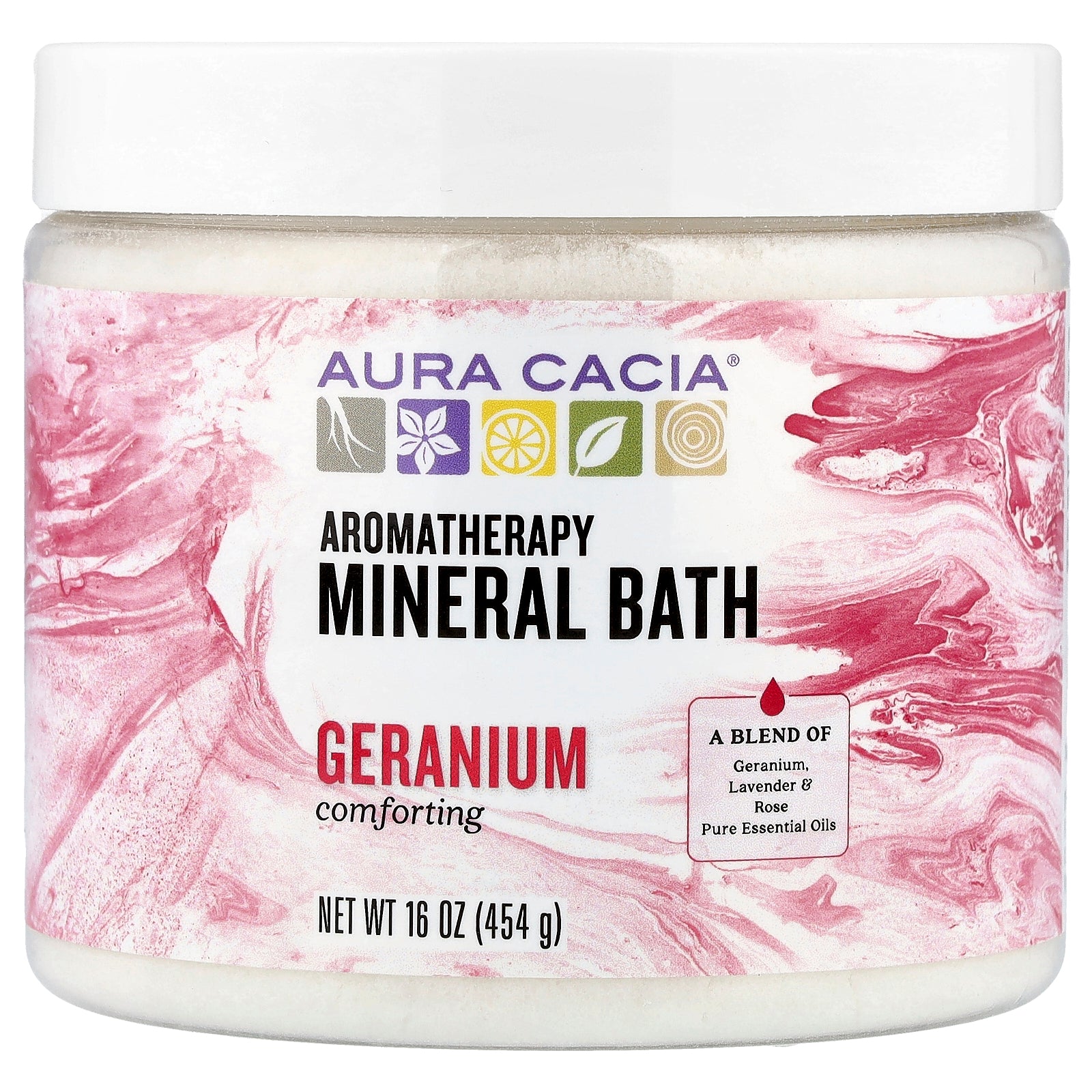 Aura Cacia, Aromatherapy Mineral Bath, Comforting Geranium, 16 oz (454 g)