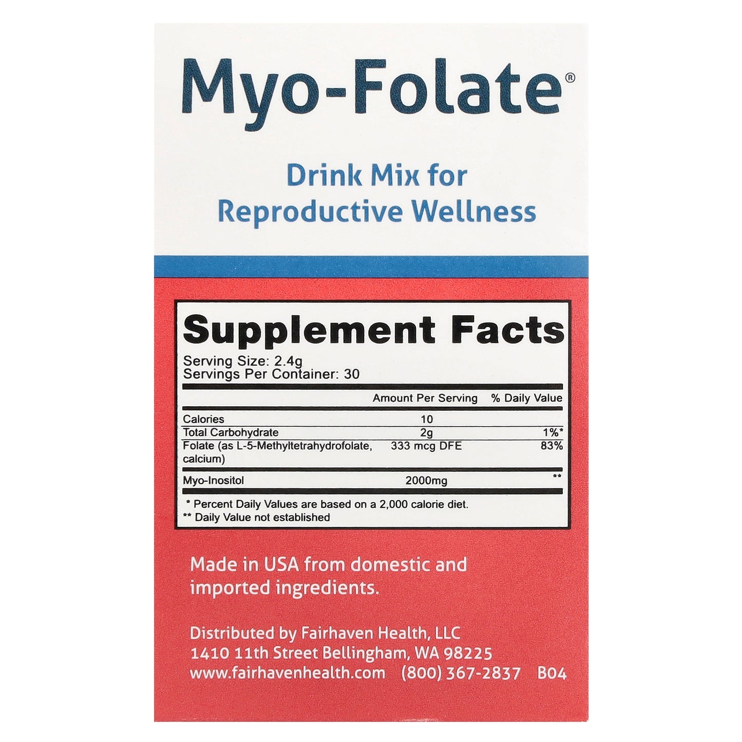 Fairhaven Health, Myo-Folate®, Drink Mix for Reproductive Wellness, Unflavored, 30 Packets, 2.4 g Each