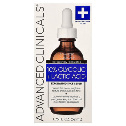 Advanced Clinicals, 10% Glycolic + Lactic Acid Serum , 1.75 fl oz (52 ml)