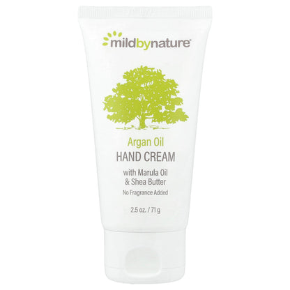 Mild By Nature, Argan Oil Hand Cream with Marula Oil & Coconut Oil plus Shea Butter, Soothing and Unscented, 2.5 oz (71 g)