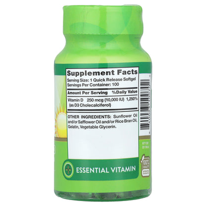 Nature's Truth, Vitamin D3, High Potency , 250 mcg (10,000 IU), 100 Quick Release Softgels